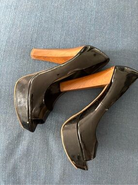 Black Patent Platform High Heel Pumps